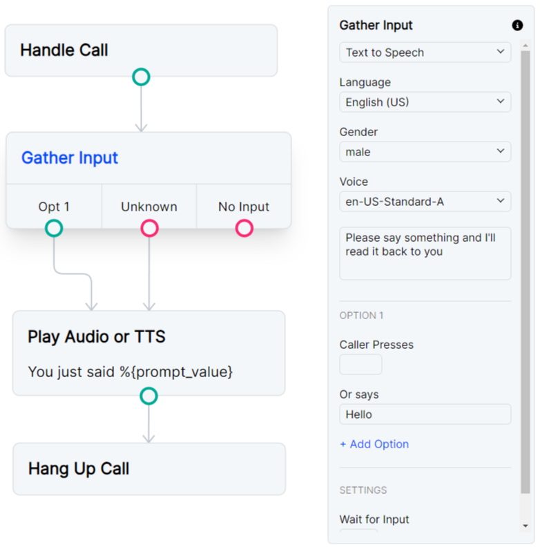 Call Flow that accepts any speech and repeats it back to the caller.
